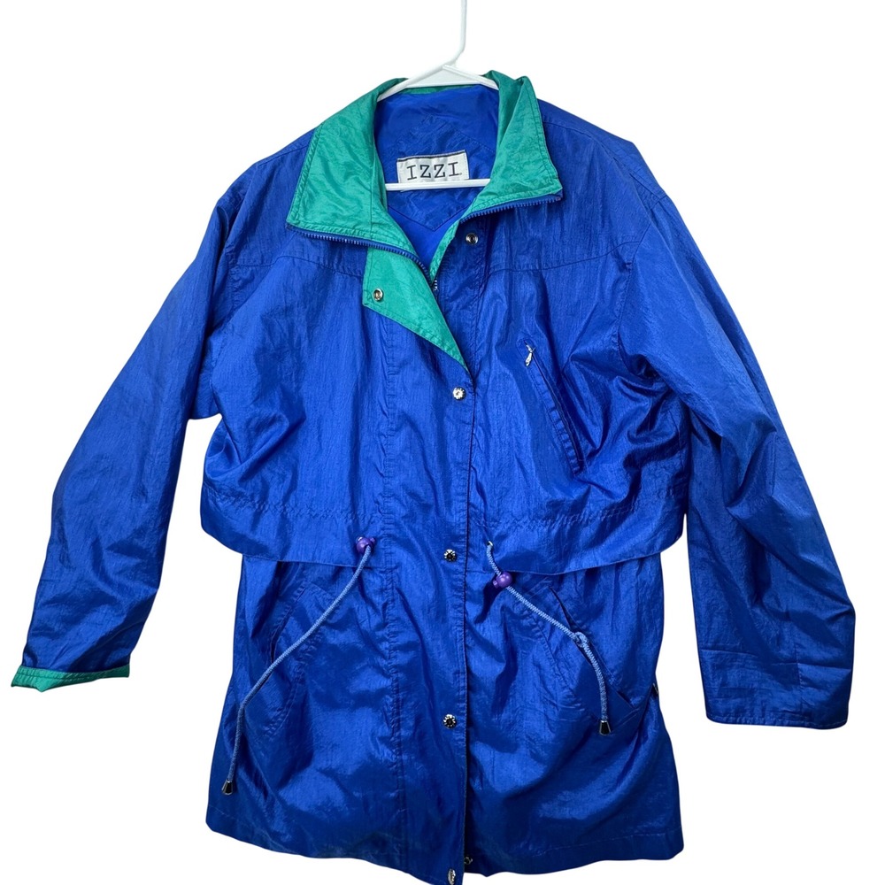Izzi Windbreaker Jacket Unisex‎ L / XL Blue Teal Vintage 90s Colorblock Parka